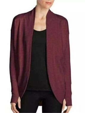 Eddie Bauer NEW Camp Cotton Fleece Wrap Pockets Cardigan Sweater Top Burgundy L